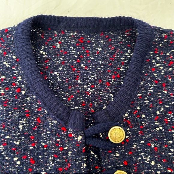 Vintage 60s/70s Confetti Fancy Knit Tunic Vest Sleeveless Navy Blue Open Front M - Picture 11 of 15